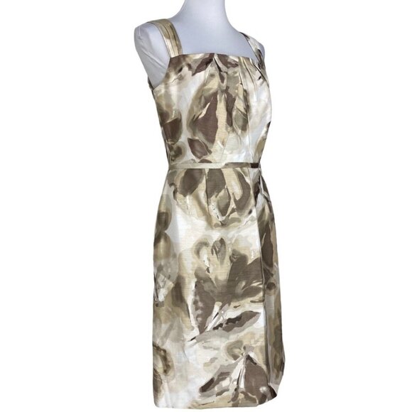 Tahari ASL Womens NWT Tan Derek Floral Square Neck‎ Sleeveless Party Dress 6/C36 - Picture 4 of 11